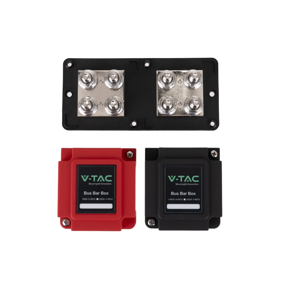 BusBar 400A V-TAC Rosu+Negru M10*4 pentru paralelizare acumulatori fotovoltaici SKU 23789 VT-AOA1533-400ABR